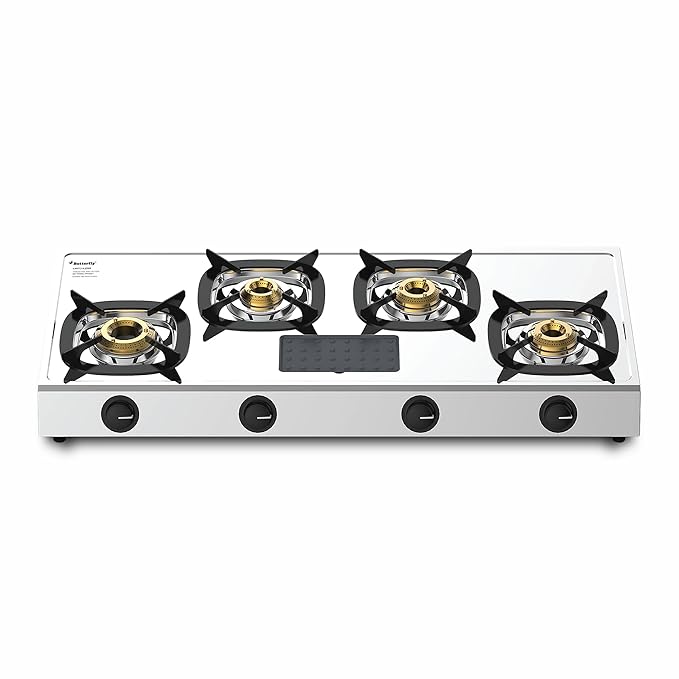 Butterfly Matchless 4 Burner Open Gas Stove, Silver